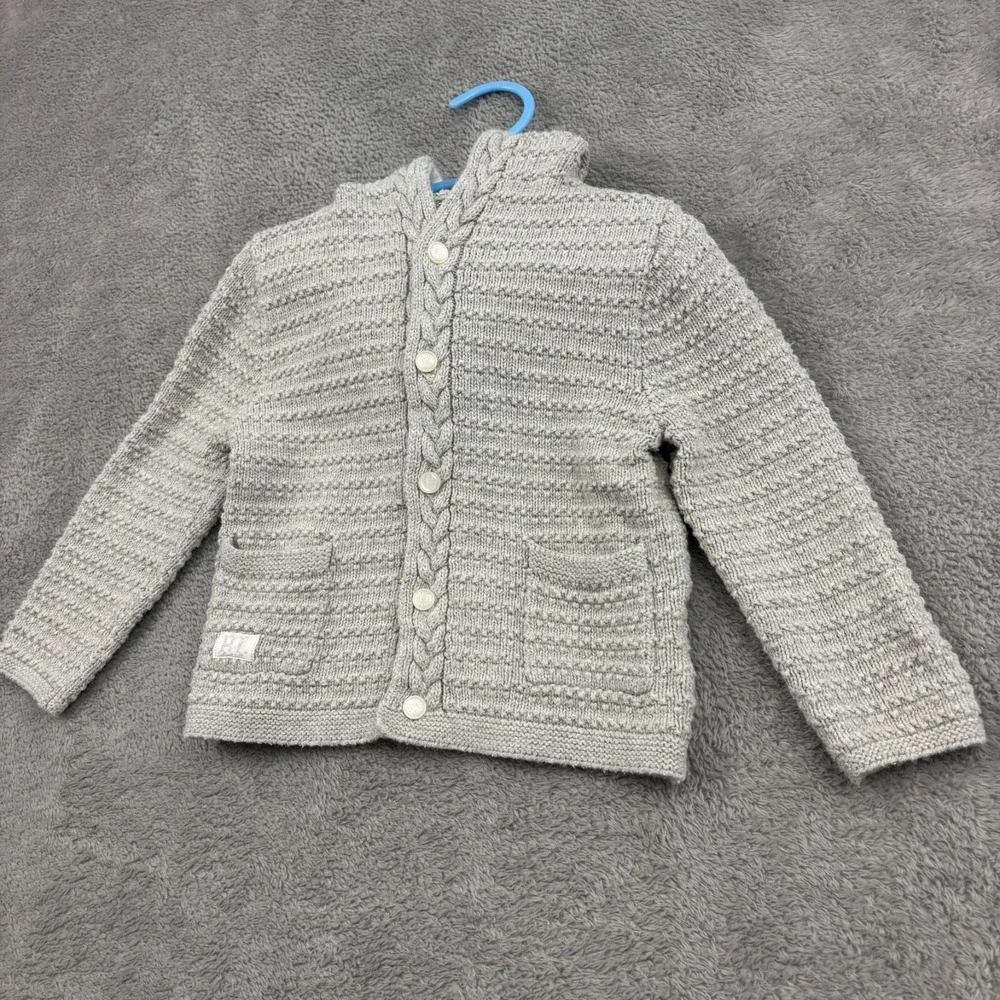 Ralph Lauren Bear Ear Hooded Cardigan Sweater Unisex 18M Baby‎ Gray Cotton Logo